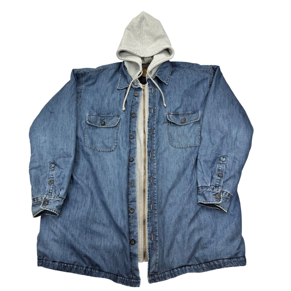 St. Johns Bay Mens 3XL Tall Hooded Denim Jacket Quilted Lined Blue Medium Wash
